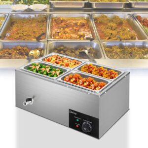 4-Pan 5LCommercial Food Warmer, 21QT Electric Steam Table 6 Inch Deep, 600W Countertop Stainless Steel Food Soup Buffet w/Temperature Control & Lid for Catering, Restaurant, Party ，Silver