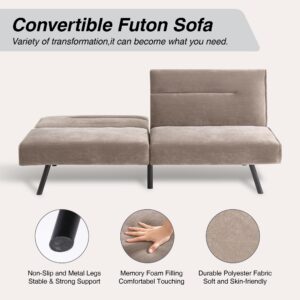 AMICLIBER Convertible Sofa Memory Foam Futon Sofa Bed Sleep Plitback LoveSeat Daybed Sofa for Living Spaces,Apartment,Khaki