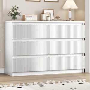 jocoevol white dresser 6 drawer dresser for bedroom, modern fluted dresser with deep drawers, large double wooden dresser chest of drawers for living room, hallway, entryway (white)