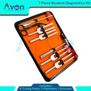 7pcs Student Diagnostics Kit with Taylor and Buck Reflex Hammers, 5.5" Bandage Scissors, Tuning Forks 128 Hz, 256 Hz, 512 Hz, 1024 Hz - Essential Bundle + Storage Case