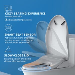 Bidet Toilet Seat, Elongated Heated Toilet Seat with Instant Warm Water & Dryer, Smart Bidet Warmer, Feminine & Front Rear Wash, Remote, Self-Clean Nozzle, Slow Close Lid, Prompt Sound Version