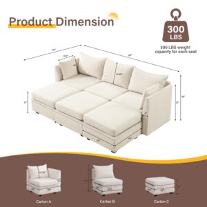 JMYMRY Modular Sectional Sofa, Convertible U Shaped Sofa Couch with Storage, Flexible Modular Combinations Fabric Couch for Living Room, Beige