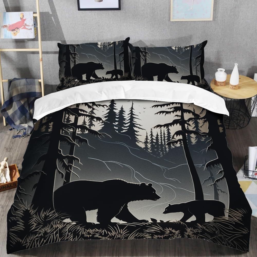 Personalized Black Bear Comforter Set - Bear Bedding Bears Bedding Set Queen Bear Comforter King Cabin Bear Comforter Bear Quilts for Boys Girls Men Women Bedroom Decor Country Bear Comforter Full