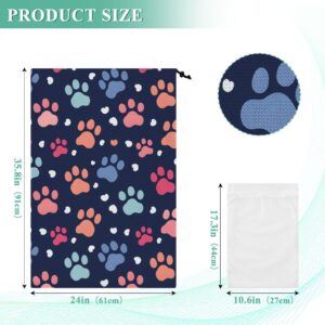 Colorful Cute Dog Paw Prints Laundry Bag Travel Mesh Laundry Bags Drawstring Large Laundry Basket Hamper Washable Lingerie Storage Net Bag for Delicates Camp Dirty Clothes Apartment Home