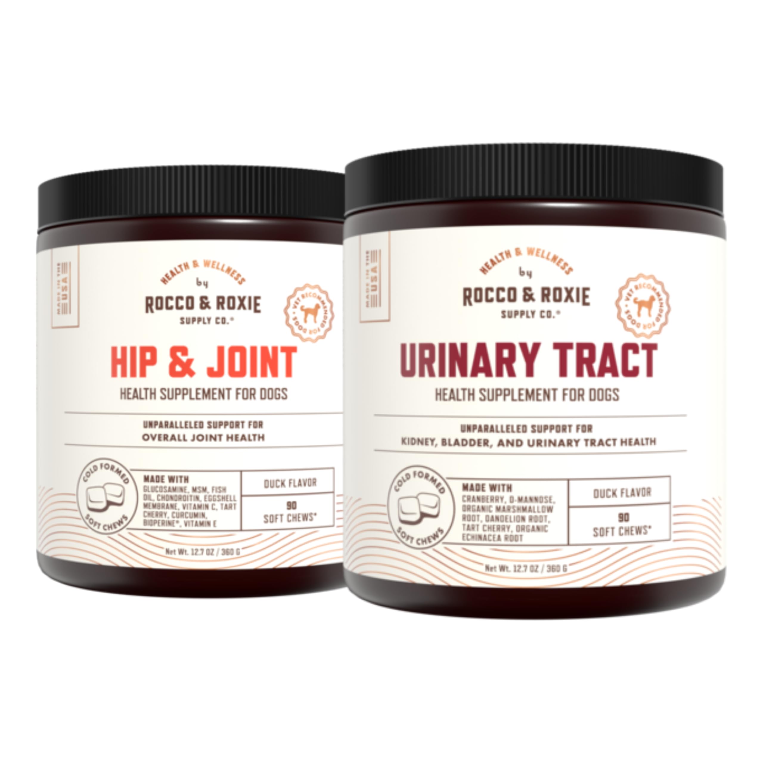 Rocco & Roxie Dog Glucosamine Hip and Joint & Urinary Tract Supplements Bundle