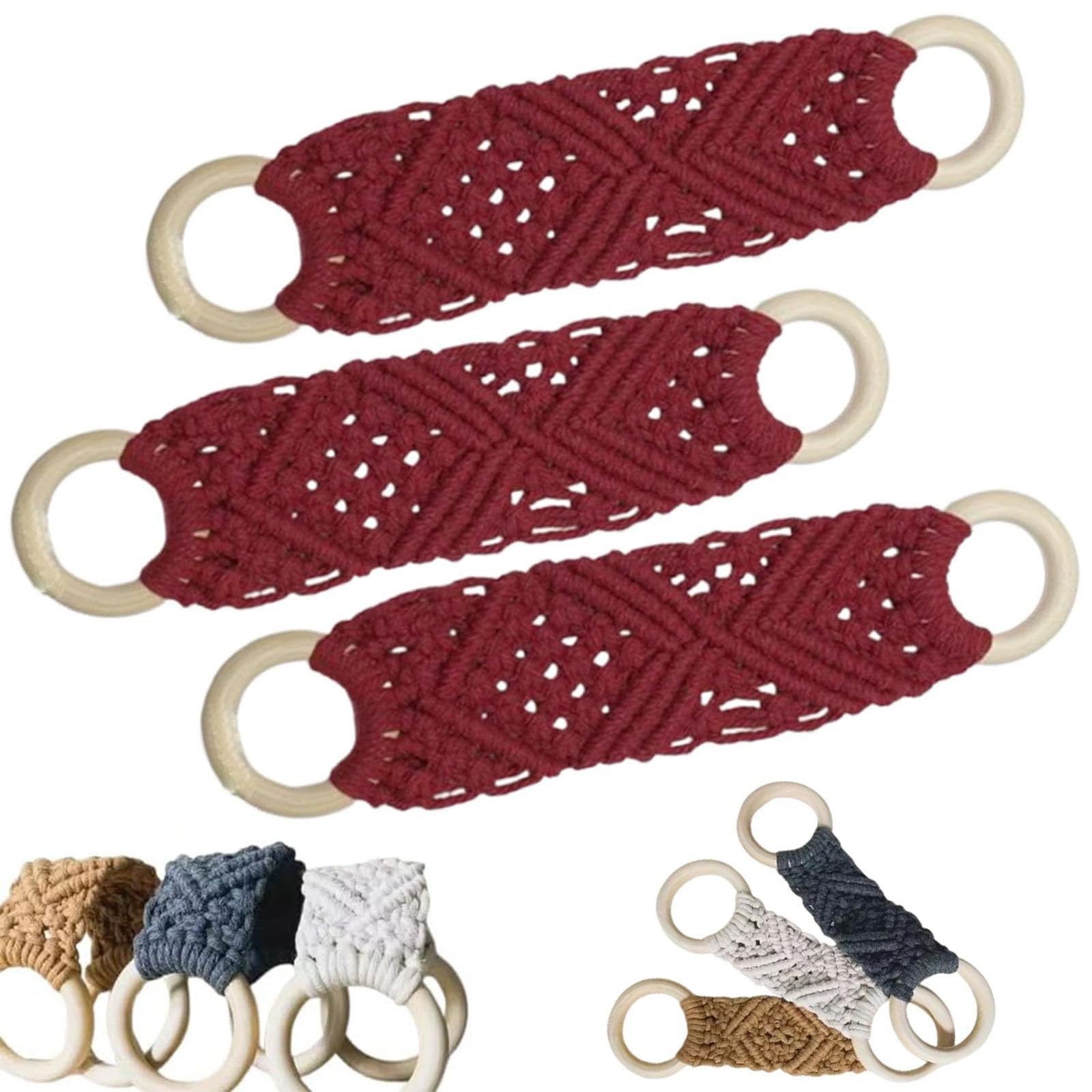 Macrame Towel Holder Ring, Macrame Kitchen Towel Holder, Crochet Towel Holder Rings, Macrame Knit Hanging Kitchen Towel Holder, Crochet Hanging Dish Towel Holder Hanging Kitchen Towels Ring (Red)