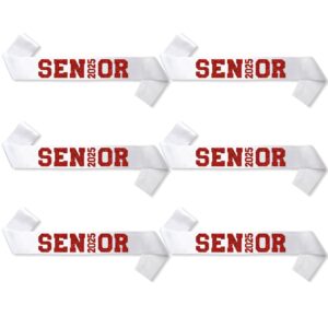 6pcs white senior 2025 satin sashes with red glitter letters senior 2025 decorations - 2025 graduation celebrations sashes - senior cheer sash - cheerleader sash - class competition sashes