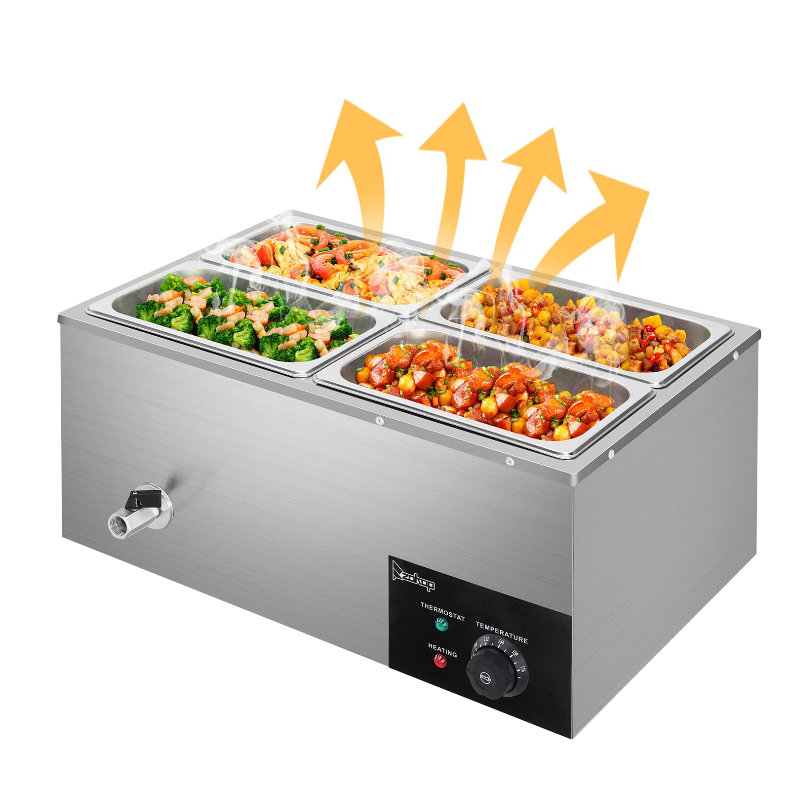 4-Pan 5LCommercial Food Warmer, 21QT Electric Steam Table 6 Inch Deep, 600W Countertop Stainless Steel Food Soup Buffet w/Temperature Control & Lid for Catering, Restaurant, Party ，Silver