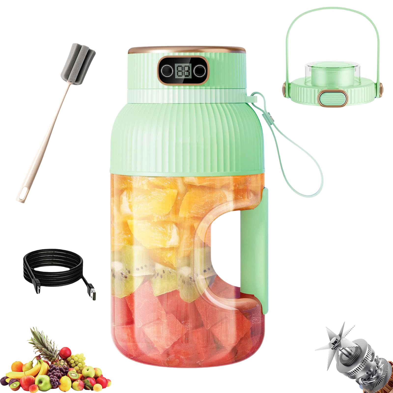 Large Capacity Ovidian Juicer Cup, Multifunctional Portable Juicer Cup with Digital Display, Portable Smoothie Blende with Direct Drinking Lid