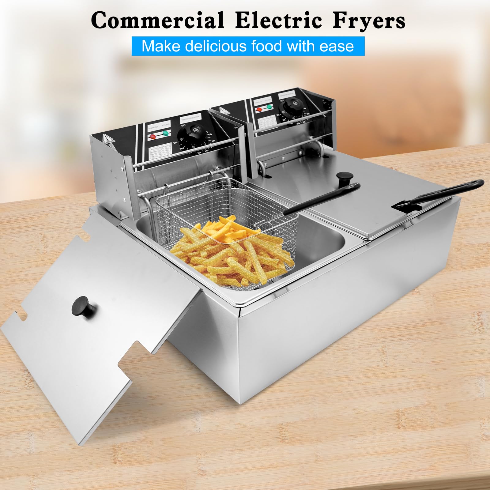 Jacgood Electric Deep Fryer, 20.72 QT Commercial Deep Fryer with Temperature Control and Removable Frying Basket and Easy to Clean Stainless Steel Body, Silver for Commercial and Domestic Kitchens