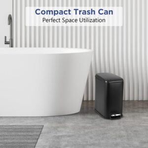 BestOffice Bathroom Trash Can with a Lid 1.3 Gallon (5 L) Small Trash Bin Step Pedal Garbage Can with Removable Bucket Slim for Small Spaces for Bathroom,Bedroom,Kitchen,Office (1, Black)