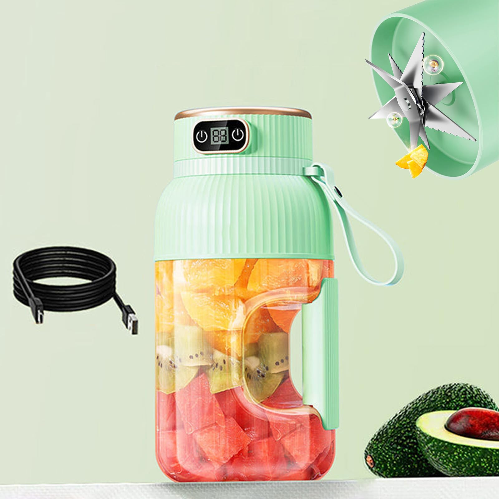 2024 New TheOvidian Multifunctional Portable Juicer Cup with Digital Display, Ovidian Portable Smoothie Blender On The Go, Personal Blende, for Smoothies & Shakes (Green,Single Cup+Single Lid)