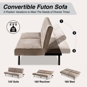 AMICLIBER Convertible Sofa Memory Foam Futon Sofa Bed Sleep Plitback LoveSeat Daybed Sofa for Living Spaces,Apartment,Khaki