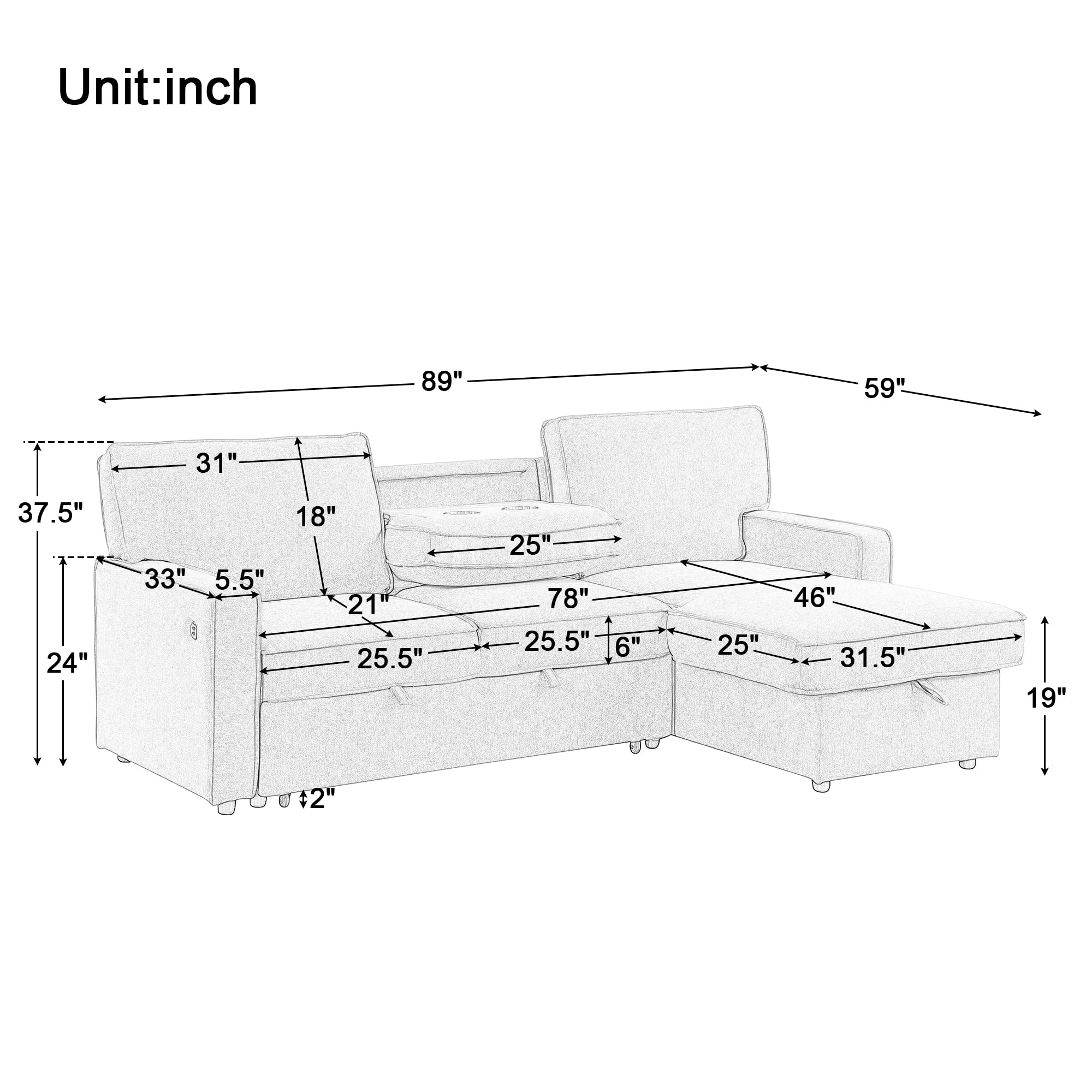 Merax L-Shaped Pull Out Sleeper Sofa Bed, Modern 4 Seater Convertible Corner Couch with Storage Chaise, Drop-Down Table, Cup Holders and Charging Ports