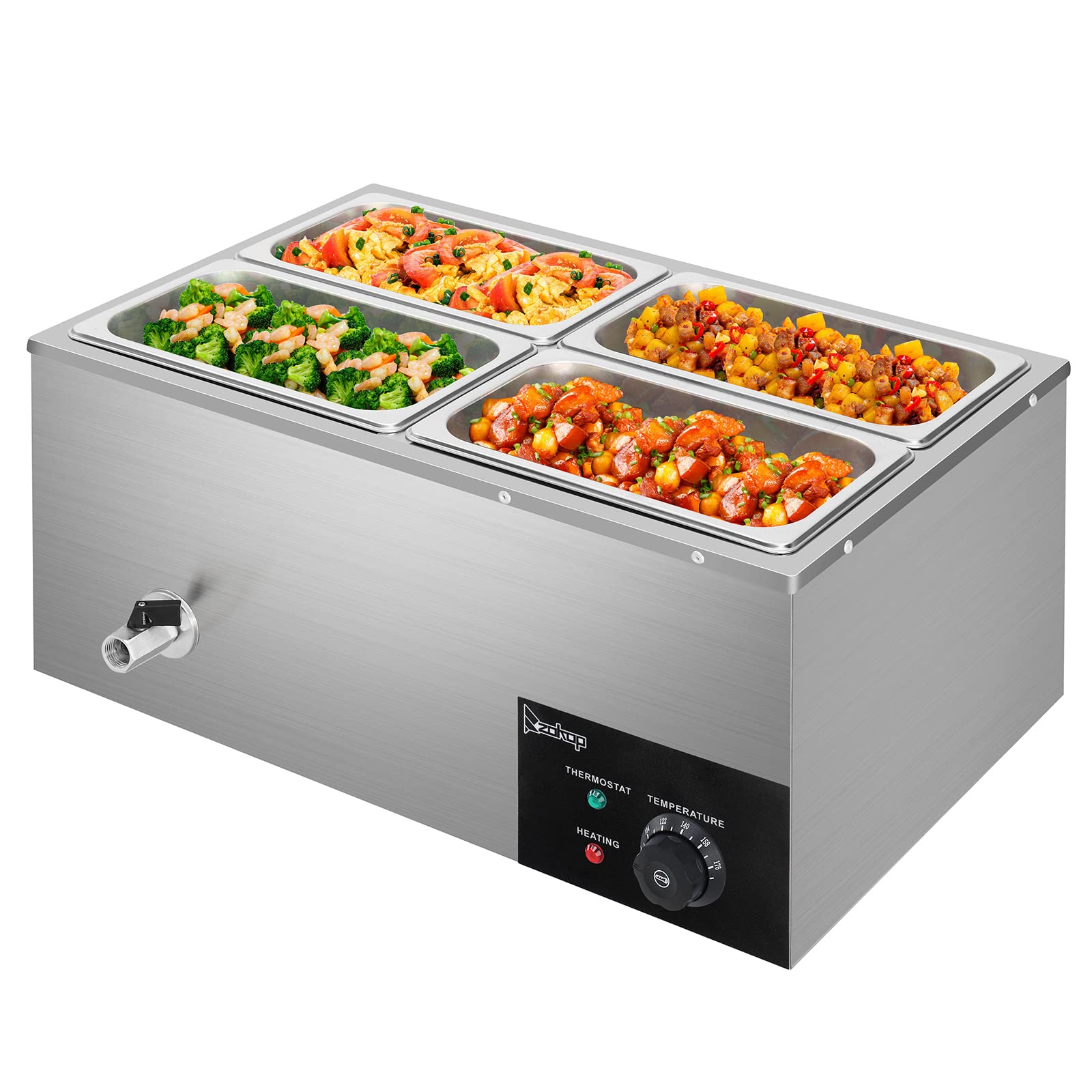 4-Pan 5LCommercial Food Warmer, 21QT Electric Steam Table 6 Inch Deep, 600W Countertop Stainless Steel Food Soup Buffet w/Temperature Control & Lid for Catering, Restaurant, Party ，Silver