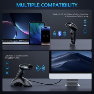 TEEMI 1D 2D Bluetooth Barcode Scanner with USB Cradle + TEEMI TMSL-58CR 1D/2D Bluetooth Barcode Scanner with Smart USB Cradle