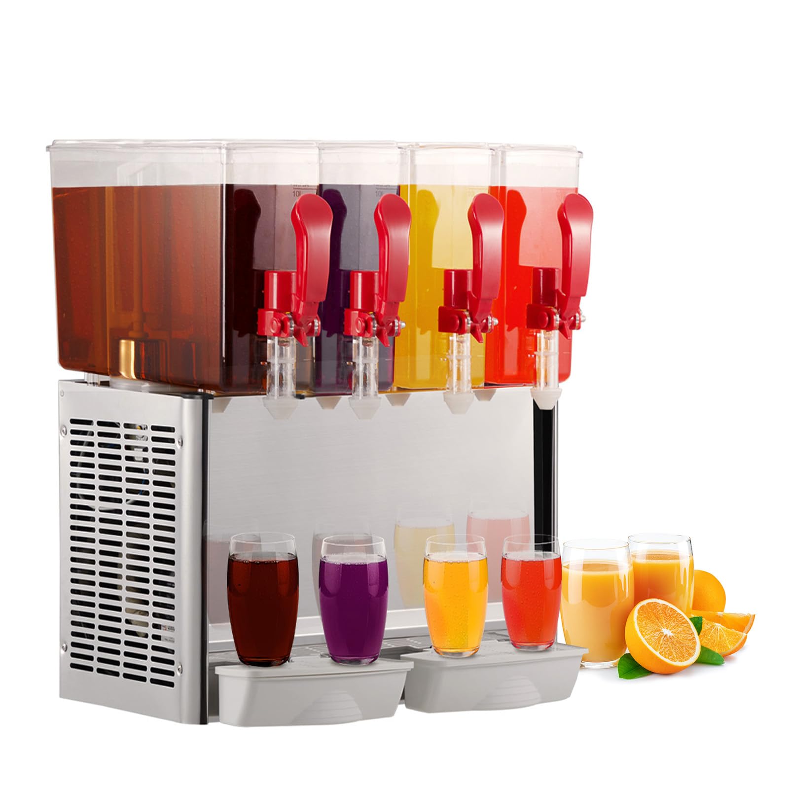 Commercial Beverage Dispenser, 4 Tanks 10.56 Gallon 40L Commercial Juice Dispenser, 10 Liter Per Tank, 380W Stainless Steel Food Grade Ice Tea Drink Dispenser with Thermostat Controller