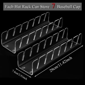 Ponpon 2Pcs Hat Stand for Baseball Caps, Acrylic Hat Display and Organizer, Hat Holder Hat Storage Rack, Baseball Caps for Closet, Bedroom, Dresser, Office