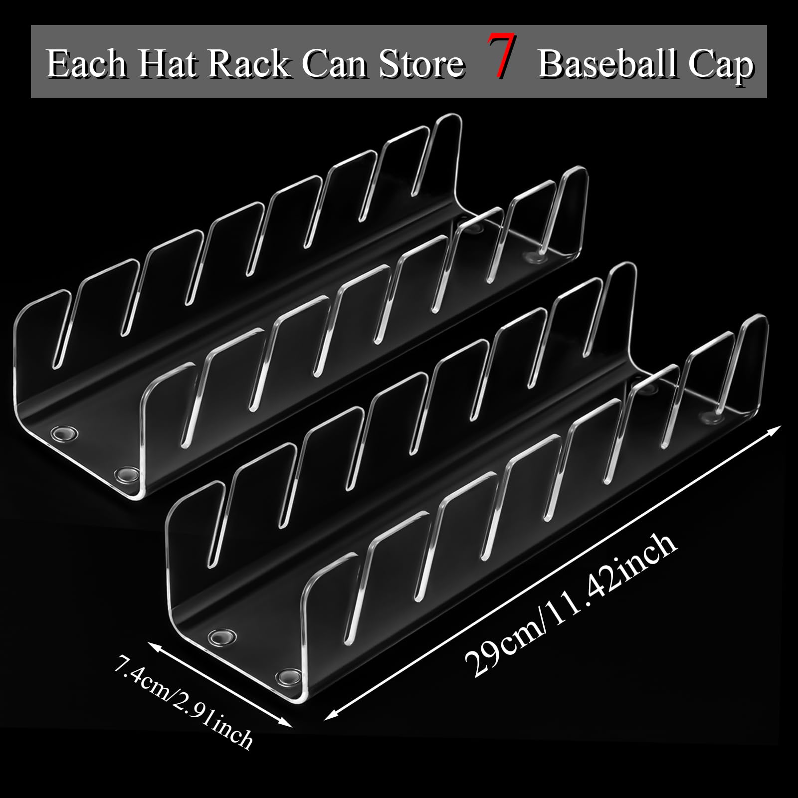 Ponpon 2Pcs Hat Stand for Baseball Caps, Acrylic Hat Display and Organizer, Hat Holder Hat Storage Rack, Baseball Caps for Closet, Bedroom, Dresser, Office