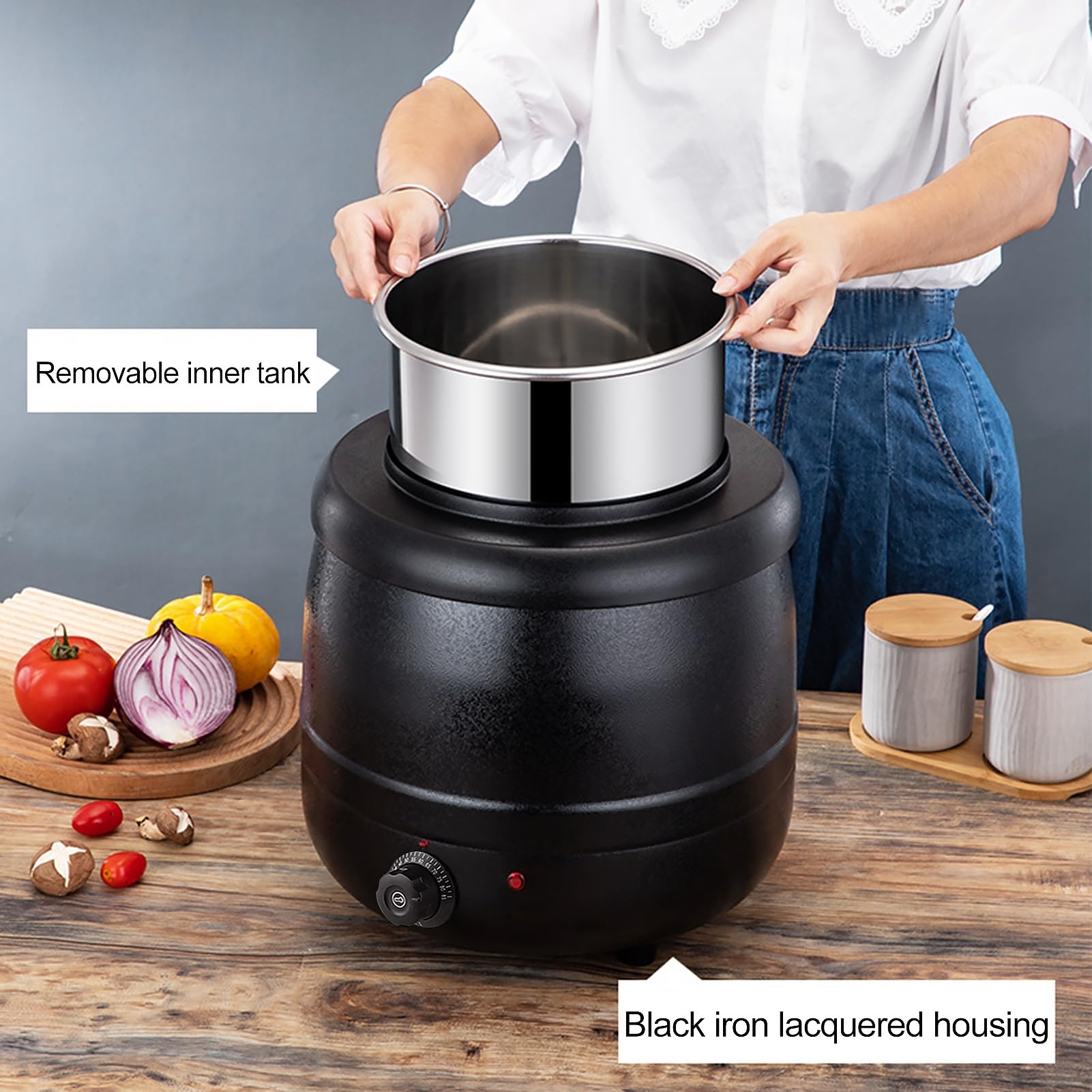 Commercial Soup Warmer, 8.8QT Electric Soup Kettle with Detachable Stainless Steel Insert Pot, Temperature Control, Soup Warmers for Parties Buffet Restaurant Catering Black