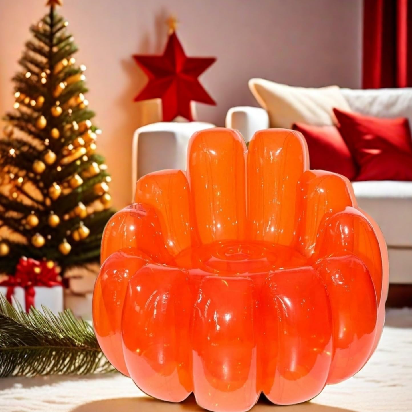 SUNKOX Jelly Inflatable Chair,Jelly Chair,Jelly Collection Inflatable Chair,Inflatable Sofa,Indoor Outdoor Portable Blow Up Couch,for Indoor Outdoor Camping, Party, Beach, Hiking, Yard (Orange)