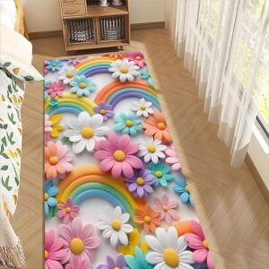 reateforin colorful rainbow rug for girls bedroom pink aqua purple nursery rug playroom kids room boho flowers rug for girls classroom carpet play rug for classroom reading corner dorm 23.6"x59"