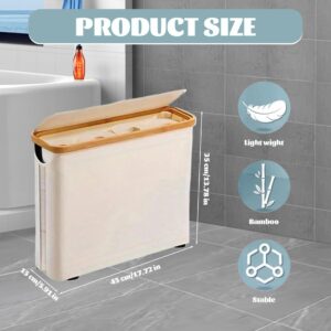 Toilet Paper Storage Anti-Slip Toilet Paper Bin with Lid Handle Waterproof Standing Toilet Paper Basket 18 x 6 x 14 Bathroom Accessories for Home, Hotel Beige.