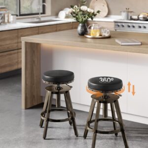 SONGMICS HOME Bar Stools, Set of 2, Steampunk Counter Stool for Kitchen, Adjustable Height and Swivel Padded Seat, Workbench Stool, 16.5 x 19.3 x 24.6-29.3 Inches, Ink Black ULJB096B01