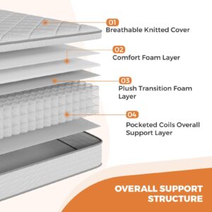 Sweetnight Twin Mattress, 8 Inch Hybrid Mattress in a Box with Comfort Foam, Individually Wrapped Pocket Innerspring for Motion Isolation & Pain Relief， CertiPUR-US Certified Twin Size Mattress