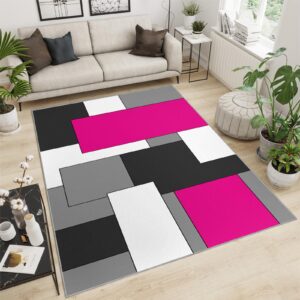 5x8 Area Rug, Abstract Red Grey Blocks Rug, Black White Geometric Multicolor Indoor Non Slip Print Rugs, Machine Washable Carpet for Living Room Bedroom Study Office Kitchen Dining Room Mat