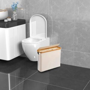 Toilet Paper Storage Anti-Slip Toilet Paper Bin with Lid Handle Waterproof Standing Toilet Paper Basket 18 x 6 x 14 Bathroom Accessories for Home, Hotel Beige.