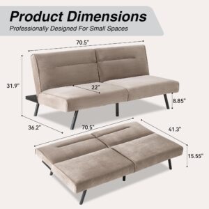 AMICLIBER Convertible Sofa Memory Foam Futon Sofa Bed Sleep Plitback LoveSeat Daybed Sofa for Living Spaces,Apartment,Khaki