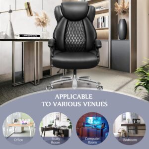 Big and Tall Office Chair 500lbs, Large PU Leather Executive Chair, High Back Computer Chair with Extra Wide Seat, Heavy Duty Metal Base & Wheels, Ergonomic Desk Chair with Adjustable Lumbar Support