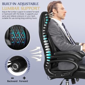 Big and Tall Office Chair 500lbs, Large PU Leather Executive Chair, High Back Computer Chair with Extra Wide Seat, Heavy Duty Metal Base & Wheels, Ergonomic Desk Chair with Adjustable Lumbar Support