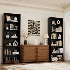 JAMFLY Open Bookshelf and Bookcase, 6 Shelf Storage Shelves Tall Bookcase for Bedroom, Living Room and Office, Black