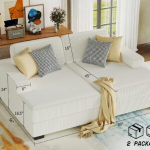 Jocisland Oversized Sofa, 80 Inch 2-Piece Double Chaise Sofa, Deep Seat Sofa for Living Room- Comfy Couch in White Corduroy