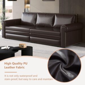 Tmsan 93.7" King Pull Out Sofa Bed, 3 in 1 Convertible Sleeper Sofa, 3 Seat Couch with Nailhead Trim & Rolled Arm for Living Room, Apartment, Office, Dark Brown PU Leather