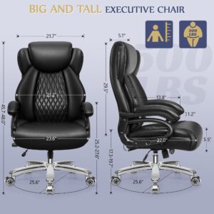 Big and Tall Office Chair 500lbs, Large PU Leather Executive Chair, High Back Computer Chair with Extra Wide Seat, Heavy Duty Metal Base & Wheels, Ergonomic Desk Chair with Adjustable Lumbar Support