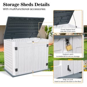 UDPATIO Outdoor Storage Cabinet 35 Cu Ft, Resin Horizontal Outdoor Trash Can Storage Box Lockable Shed 4 x 2 ft for Garbage, Garden Tools, Lawn Mowers, Light Gray