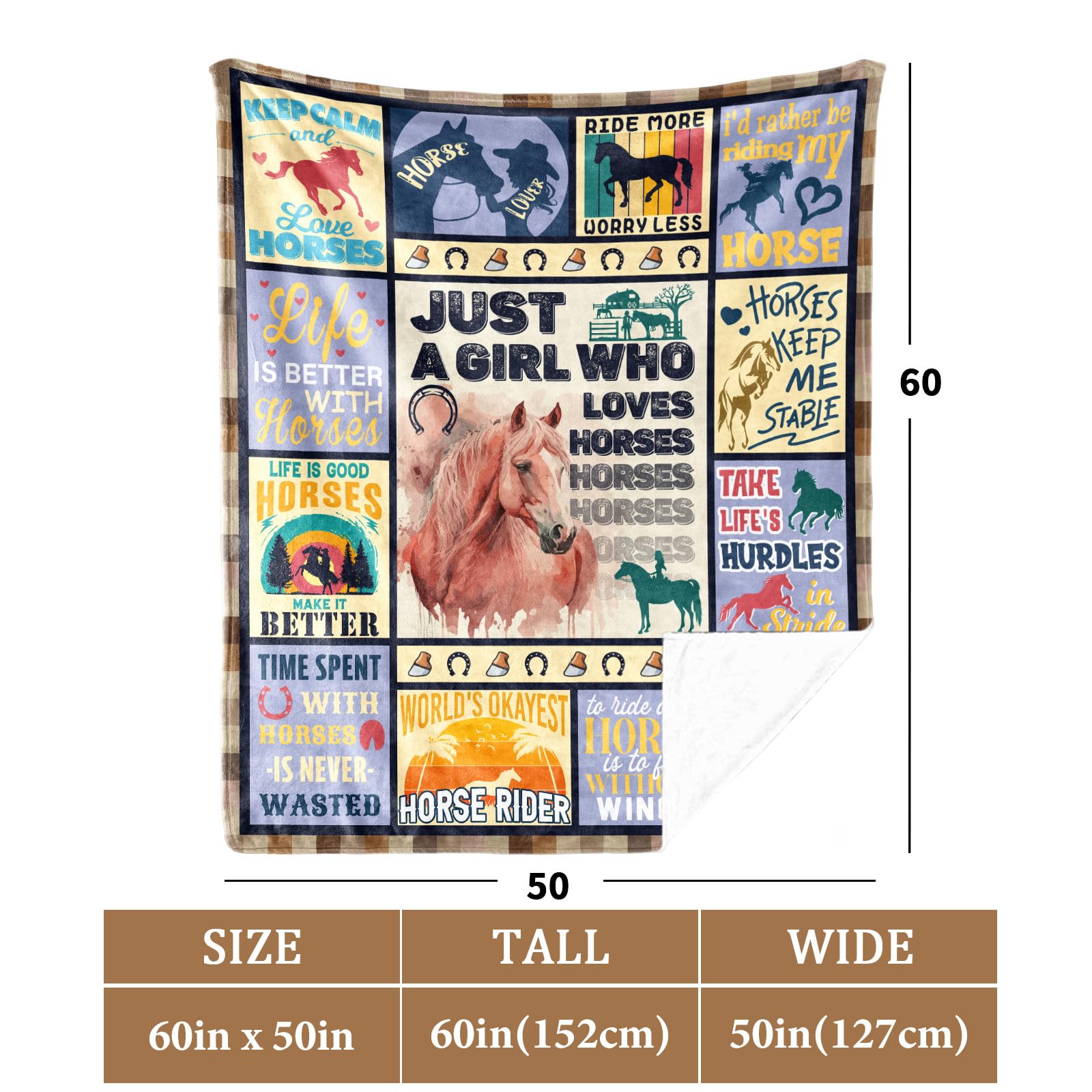 WLLHEO Horse Stuff for Girls, Horse Gifts for Girls 10-12, Horse Gifts for 8-12-Year-Old Girls, Horse Gifts for Girls 8-12, Blanket Throws 60" x 50"