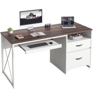 bestier office desk with drawers, 55 inch industrial computer desk with storage, wood teacher desk with keyboard tray & file drawer for home office, walnut