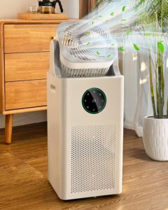 yokekon humidifier and purifier in one - purifier and humidifier combo with oscillating fan, evaporative large room humidifier for bedroom, sleep mode, timer, baby adults office yoga plants, white, 4l