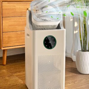 YOKEKON Humidifier and Purifier in One - Purifier and Humidifier Combo with Oscillating Fan, Evaporative Large Room Humidifier for Bedroom, Sleep Mode, Timer, Baby Adults Office Yoga Plants, White, 4L