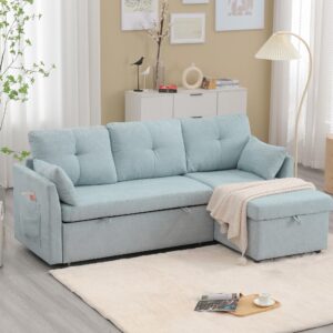 LIFEISLE Modern Sofa Bed,3 Seater Pull Out Sleeper Sofa Couch with Storage Chaise for Living Room,Chenille 81.1" 2 in 1 Sofa Sleeper with 2 Pillows and Side Pocket for Apartment,Lounge,Mint Green