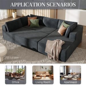 135" Modular Sectional Sleeper Sofa, Comfy Chenille Deep Seat L Shape Sectional Couches for Living Room, Modern Oversized Cozy Cloud Sectional Sponge Sofa with Chaise Lounge, Grey