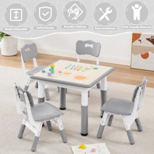 SwemDec Kids Table and 4 Chairs, Height Adjustable Toddler Table and Chair Set, Graffiti Desktop, Multi-Activity Kids Table and Chair Set for Home, Classroom & Daycare