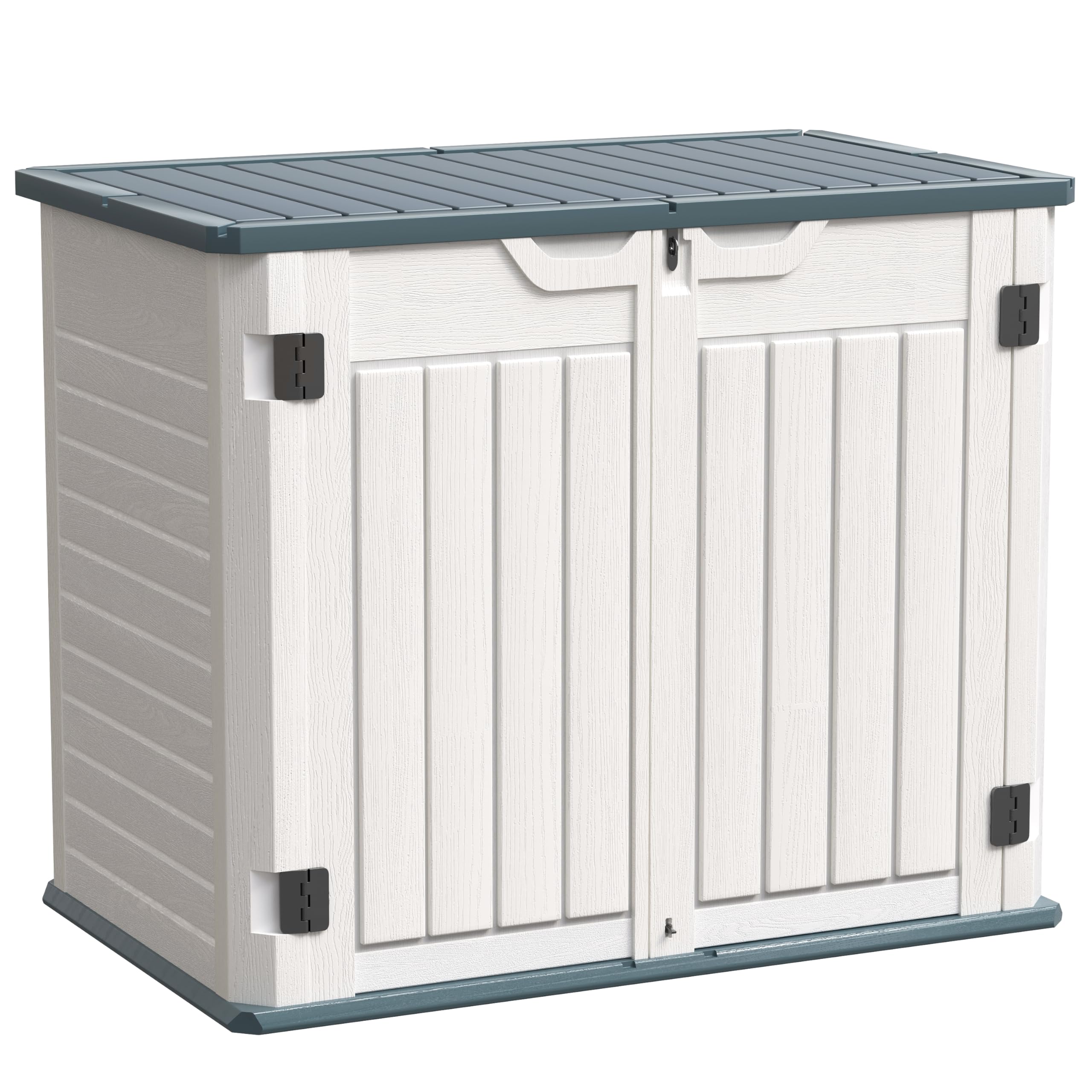 UDPATIO Outdoor Storage Cabinet 35 Cu Ft, Resin Horizontal Outdoor Trash Can Storage Box Lockable Shed 4 x 2 ft for Garbage, Garden Tools, Lawn Mowers, Light Gray