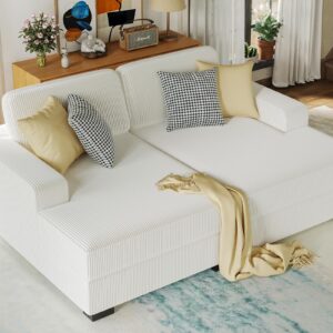 Jocisland Oversized Sofa, 80 Inch 2-Piece Double Chaise Sofa, Deep Seat Sofa for Living Room- Comfy Couch in White Corduroy