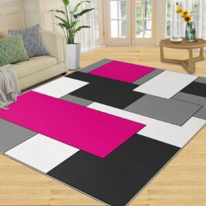 5x8 area rug, abstract red grey blocks rug, black white geometric multicolor indoor non slip print rugs, machine washable carpet for living room bedroom study office kitchen dining room mat