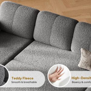 DWVO 86" Sectional Sofa Couch, 2 in 1 Sleeper Sofa Bed with Reversible Storage Chaise Pull Out Bed, L-Shape Sofa Bed for Living Room, Side Storage Pocket, Teddy Fleece, Grey